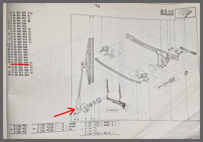 Ruitenwisser arm SEV Marchal – Renault 18 – OEM 7701022430 – NOS