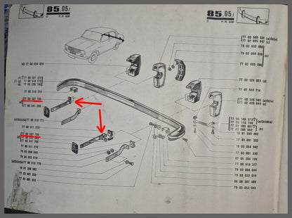 Bumpersteun achterzijde links en rechts – Renault 12 – OEM 7700507708 – NOS