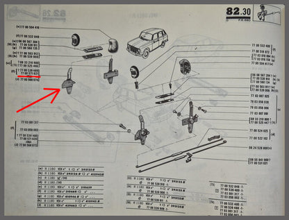 Bediening deurslot voorzijde rechts – Renault 6 – Renault 12 - OEM 7700571621 – NOS