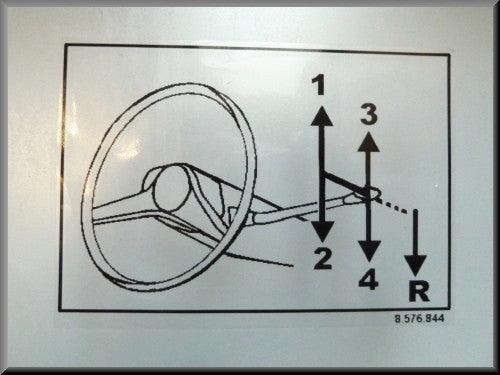 Autocollant transparent à apposer à l'intérieur de la vitre avec schéma de boîte de vitesses 4 rapports – Renault 16 – Référence OEM 8576844