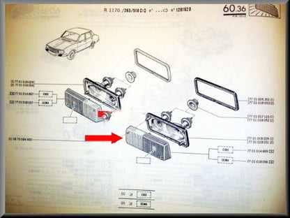 Réflecteur feu de position droit jaune blanc SEIMA – Renault 12 – OEM 7701349010