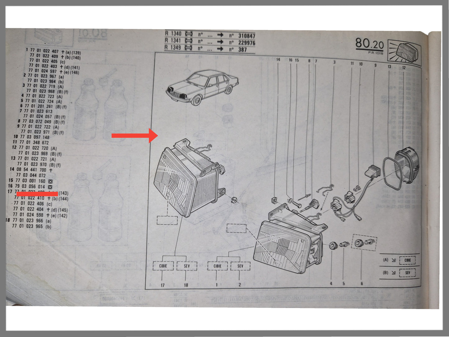 Koplamp H4 rechts Renault 18 - OEM 7701022410