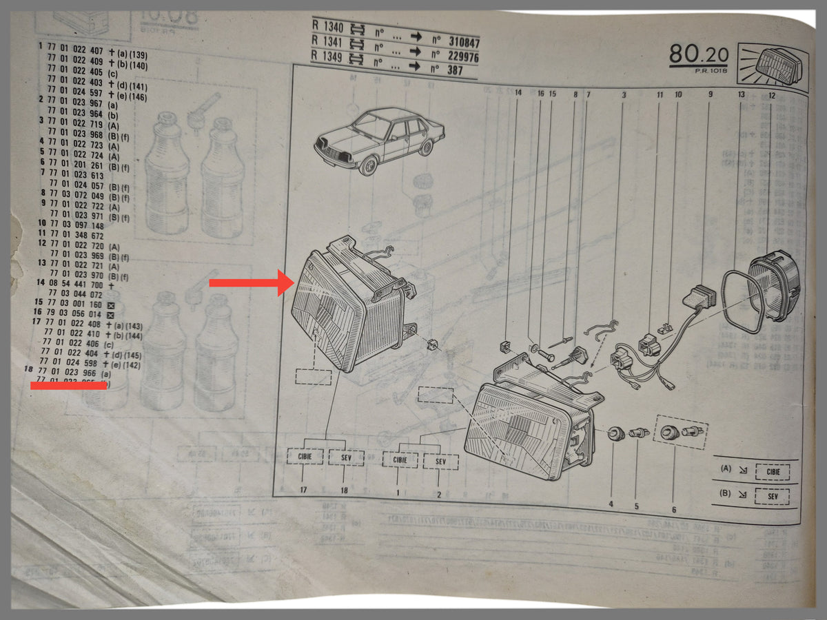 Koplamp rechts - Renault 18 - OEM 7701023966