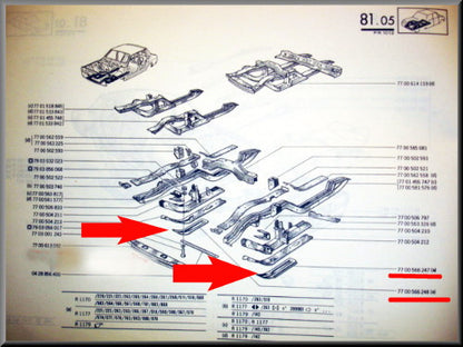 Tôle de châssis gauche et droite – gauche droite – Renault 12 Gordini – Renault 17 rally - OEM 7700566248