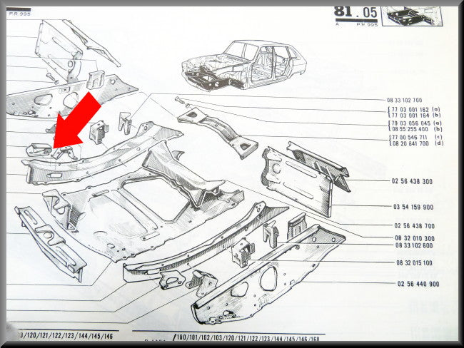 Renforcement de poutre, barre stabilisatrice de passage avant droit – Renault 16 – OEM 0428644600