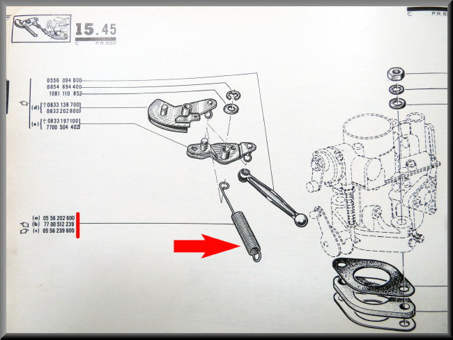 Ressort de câble d'accélérateur au carburateur – Renault 16 L (1150) – OEM 0556202600