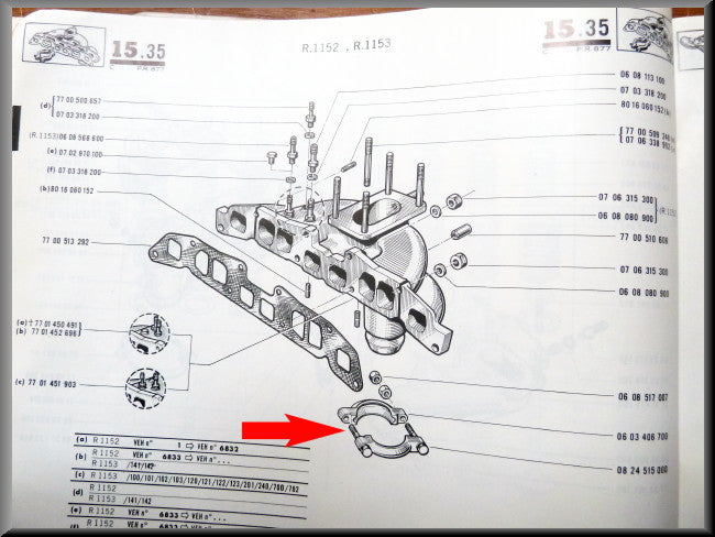 Bride de collecteur diamètre 53 mm – Renault 16 TL, L – OEM 0824515000