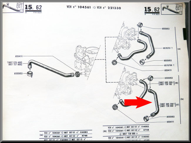 Durite de refroidissement carburateur – Renault 16 L (1150) – OEM 0857728000