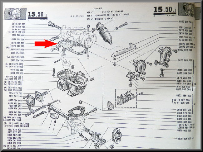 Joint de couvercle de carburateur Solex – Renault 16 L (1150) – OEM 0870062900