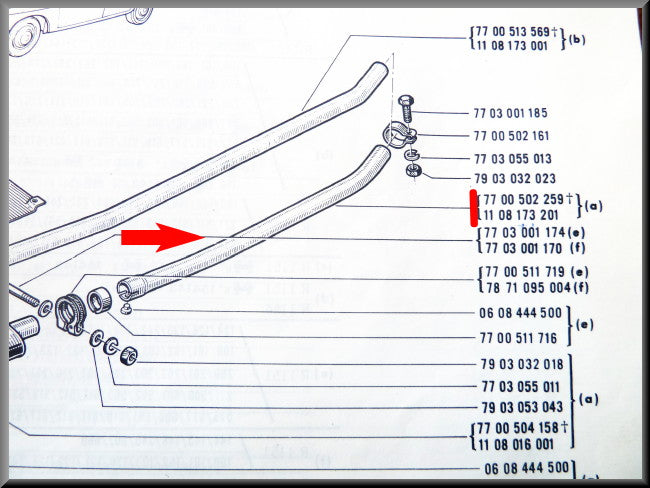 Tube central – Renault 16 TS, TX (type 1) - OEM 7700502259