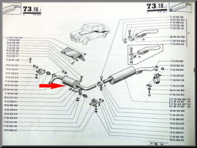 Silencieux intermédiaire – Renault 16 TS (1151) – OEM 7700504186