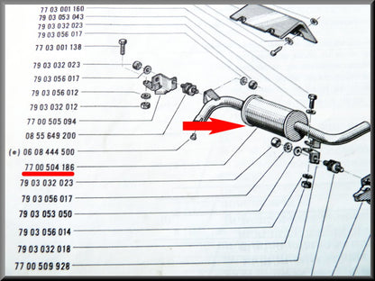 Silencieux intermédiaire – Renault 16 TS (1151) – OEM 7700504186