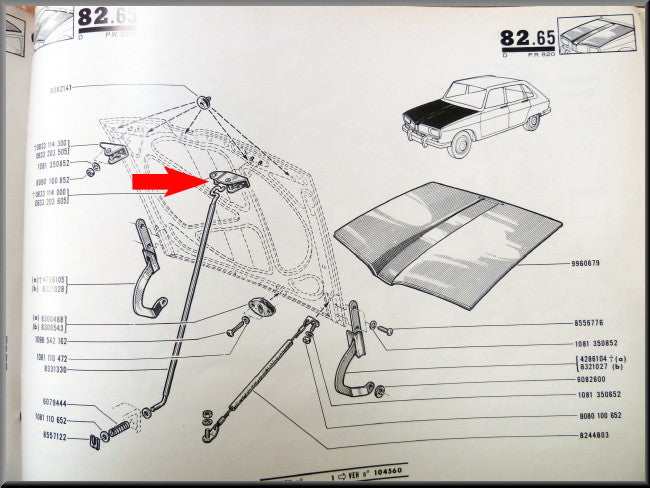 Support de capot gauche – Renault 16 – OEM 0833203605