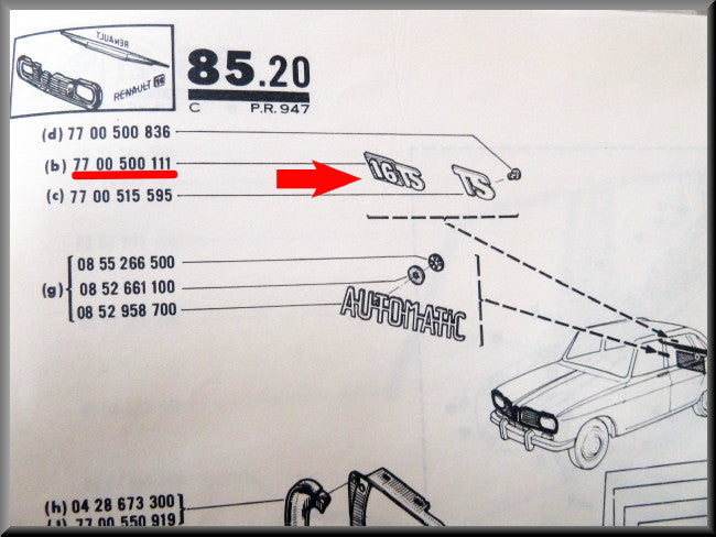 Emblème – Renault 16 TS – OEM 7700500111