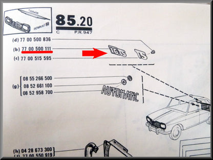 Emblème – Renault 16 TS – OEM 7700500111
