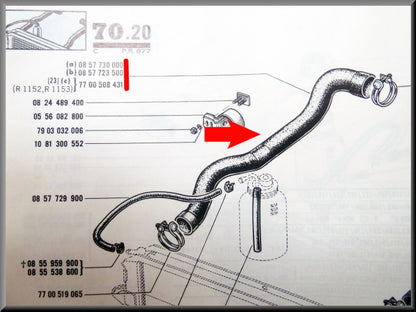 Durite de refroidissement droite – Renault 16 – OEM 7700508431