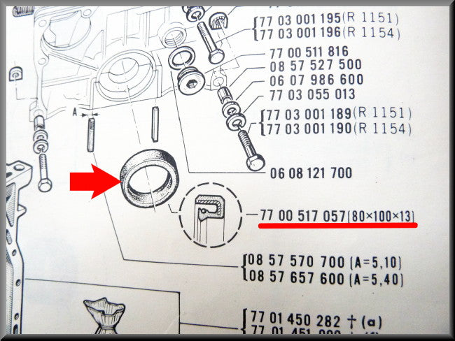 Rear crankshaft oil seal (80x100x13mm) – Renault 16 – Renault 12 - Various Renault models - OEM 7700517057