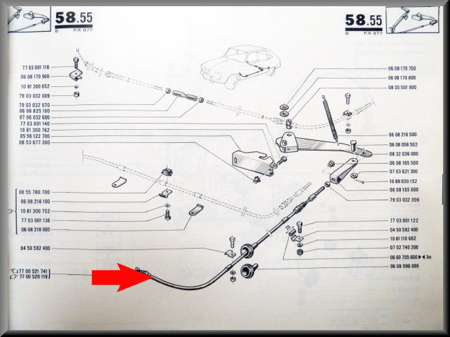Câble de frein à main pour frein à main à gauche du volant – Renault 16 (1965-1974) – OEM 7700521741