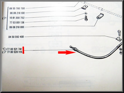 Câble de frein à main pour frein à main à gauche du volant – Renault 16 (1965-1974) – OEM 7700521741