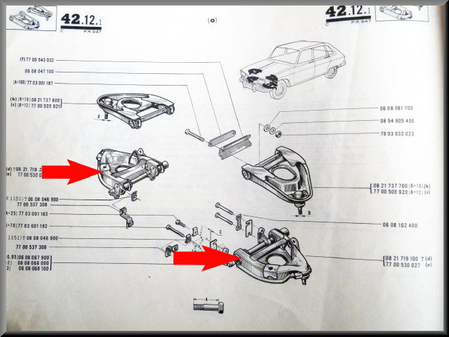 Kit de réparation bras de suspension inférieurs – Renault 16 – OEM 7700530027