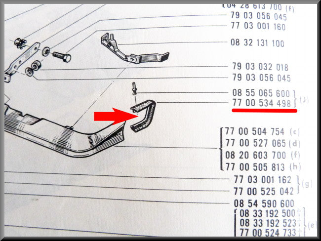 Plastic bumper protection front left – Renault 16 – OEM 7700534498
