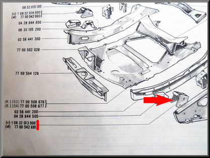 Renfort de longeron sous-châssis gauche – Renault 16 – OEM 7700542691