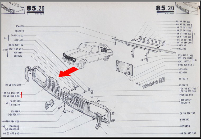Calandre droite – Renault 16 - 1150 – OEM 0820669500
