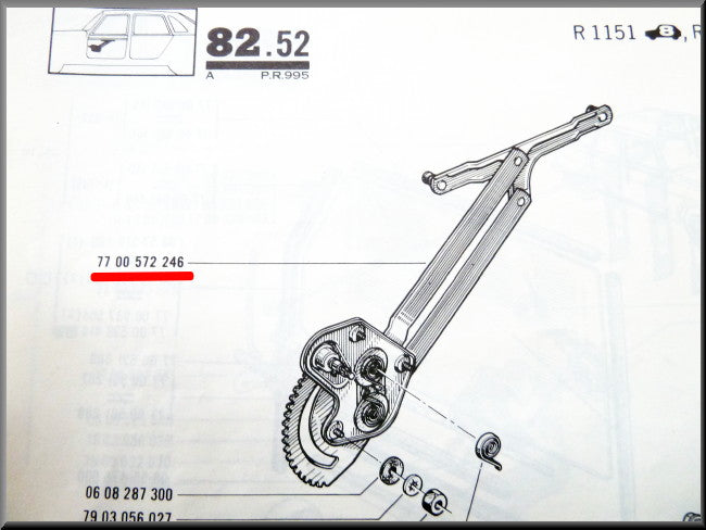 Mécanisme de lève-vitre avant droit – Renault 16 – OEM 7700572246