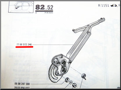 Mécanisme de lève-vitre avant droit – Renault 16 – OEM 7700572246