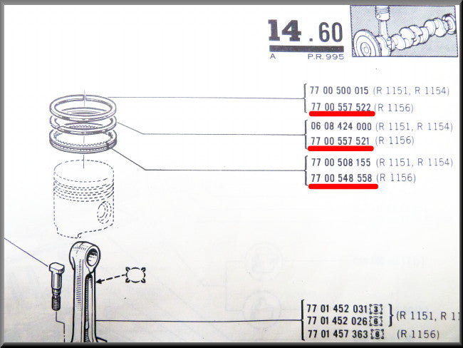Jeu de segments de piston (79 mm) – Renault 16 TX – OEM 7700557522 / 7700557521 / 7700548558