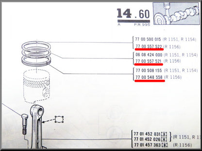 Jeu de segments de piston (79 mm) – Renault 16 TX – OEM 7700557522 / 7700557521 / 7700548558