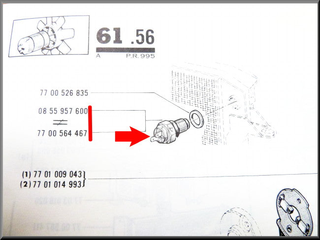 Thermocontact radiateur (plage de température en degrés Celsius : 88-74) – Renault 16 – Renault 12 -OEM 7700564467B