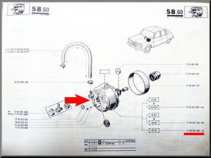 Assistance de freinage – Renault 16 TX – OEM 7700561190 / 7700551415