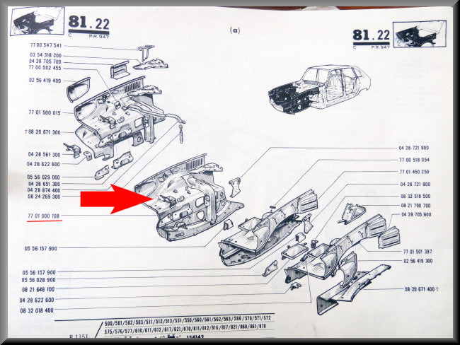 Panneau intérieur avant gauche avec renforts gauche – Renault 16 – OEM 7701000108