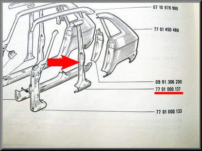 Montant latéral gauche – Renault 16 – OEM 7701000137