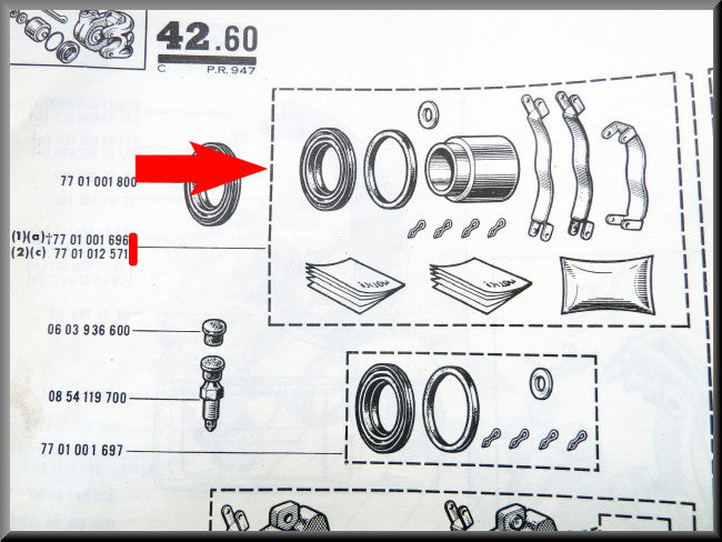 Kit de réparation d'étrier de frein 48 mm – Renault 16 – OEM 7701001696