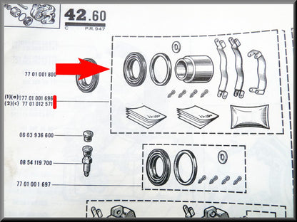 Kit de réparation d'étrier de frein 48 mm – Renault 16 – OEM 7701001696