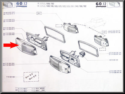 Verre clignotant avant droit (blanc) – Renault 16 – OEM 7701006940A