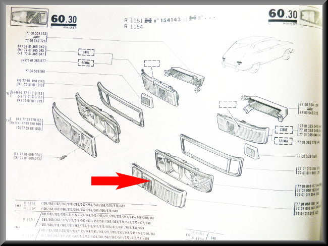 Cabochon feu arrière droit – Renault 16 – OEM 7701010116