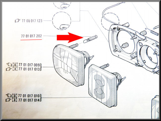 Ressort de phare – Renault 16 TX – OEM 7701017202