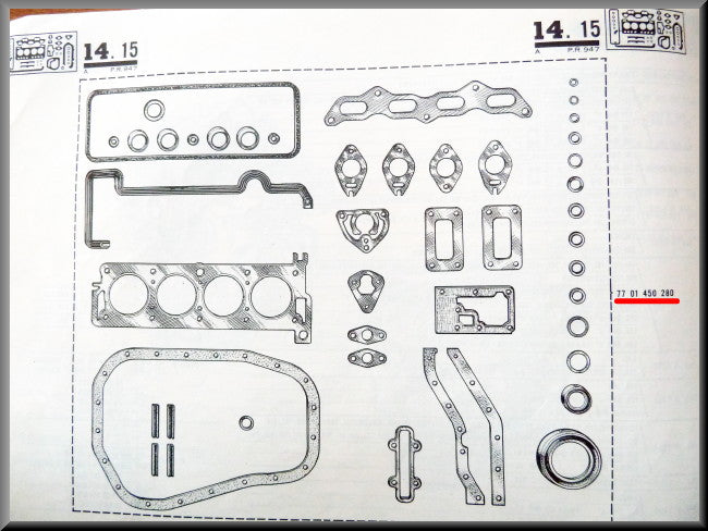 Jeu de joints moteur – Renault 16 TS – Renault 15 - Renault 17 - OEM 7701450280