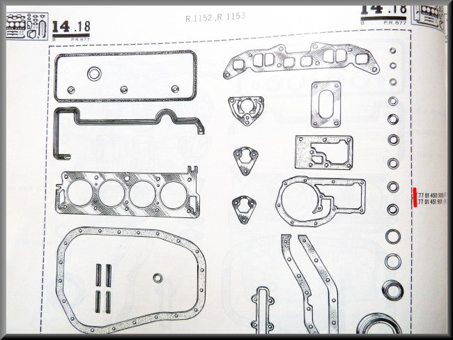 Jeu de joints moteur – Renault 16 TL, L – OEM 7701450505