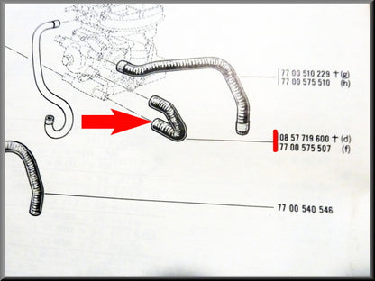 Koelslang carburateur en choke – Renault 16 – OEM 7700575507