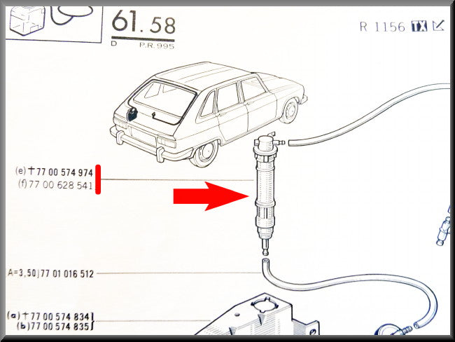 Rear windshield washer pump – Renault 16 TX – OEM 7700628541