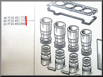Pistons avec axes et segments de piston – Renault 16 TX – OEM 7701453896