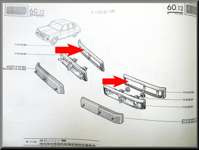 Rubbers voor knipperlicht unit voorzijde  – Renault 16 TX - Renault 5 Turbo-1 – OEM 7701016995 / 7701016996