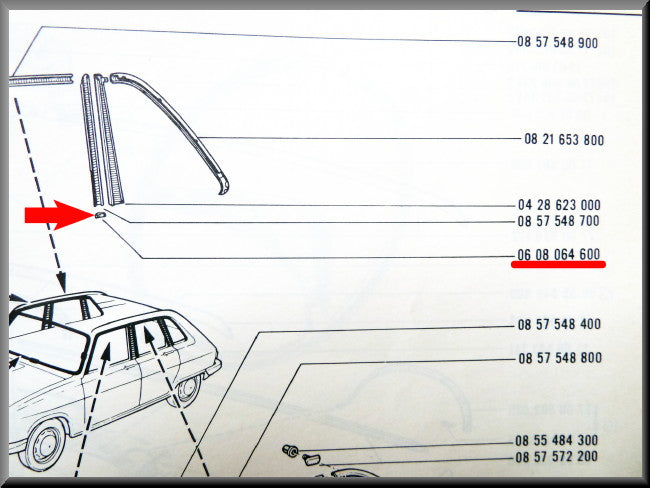 Clip pour jonc chromé porte arrière droite (à côté du montant C) – Renault 16 – OEM 7700648458 / 0608064600 – Occasion