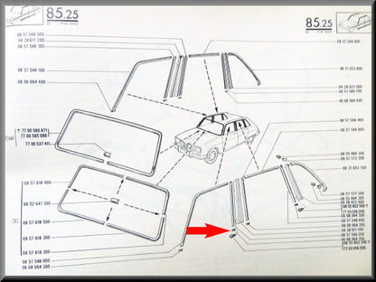 Clip pour bande chromée de portières avant et arrière (à côté du montant B) – avant arrière – Renault 16 – OEM 7700648461 / 0608064200 – Occasion