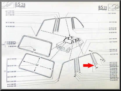 Agrafe pour jonc chromé de portière arrière gauche (à côté du montant C) – Renault 16 – OEM 7700648457 / 0608064500 – Occasion