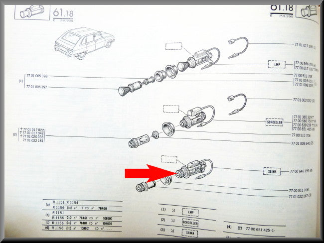 Sigaretten aansteker – Renault 16 TX – OEM 7700646199